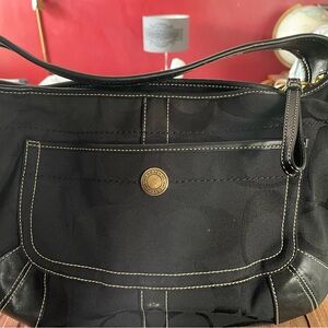 COACH Ergo Shoulder Bag. Black on Black signature C jacquard canvas.